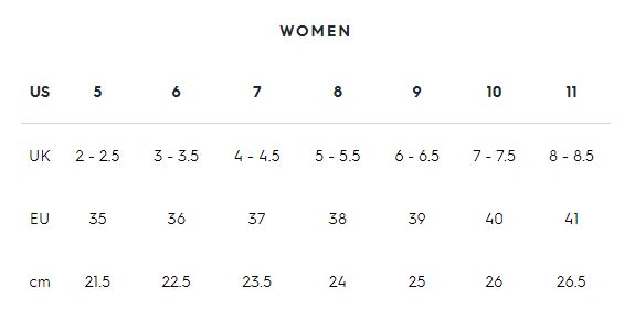 Allbirds women's shoe size chart